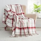 Red and White Plaid Throw Blanket for Couch,60"X80" Super Soft Cozy Warm Home Decorative Throws with Tassels for Bed Sofa Picnic