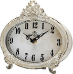 NIKKY HOME Vintage Table Clock, Battery Operated Rustic Design, Chic Home Décor for Fireplace Mantel, Shelf, Desktop, Countertop - Distressed White
