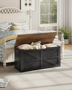 Storage Chest, 39.4" Wooden Storage Trunk, Modern Storage Bench with Safety Hinge, Toy Box, Farmhouse Style, for Bedroom, Living Room, Walnut and Black MCW10BL
