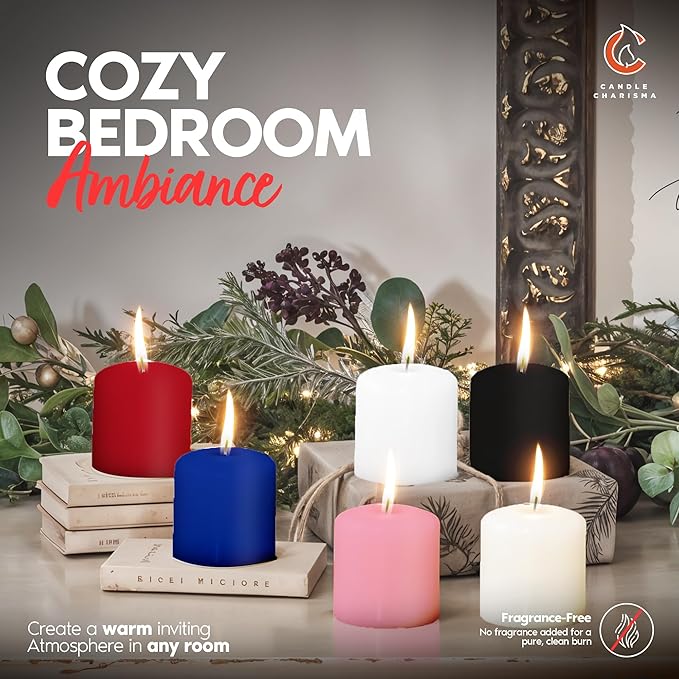 Candle Charisma Multicolor Unscented Votive Candles - 10 Hour Burn time - Set of 72 for Dinner, Wedding, Halloween and Holiday Decorations