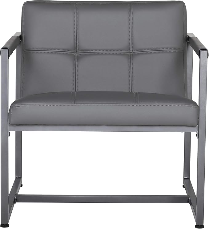 Studio Designs Home Modern Accent Chair Camber Mid-Century, Pewter Grey Metal Frame & Smoke Bonded Leather