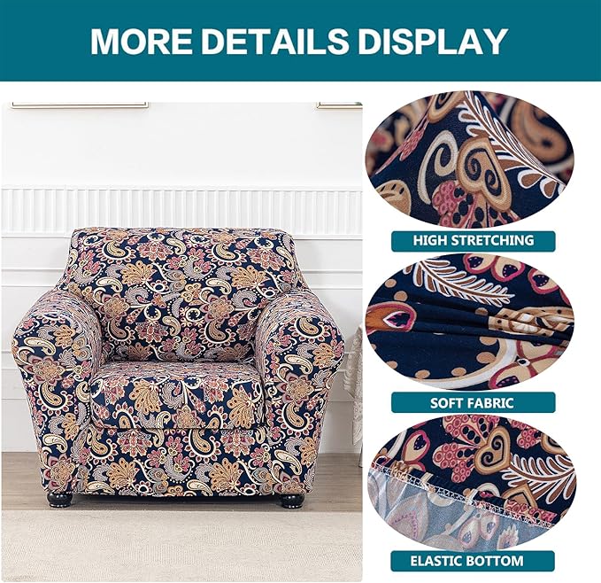 KRFOONN 2 Piece Chair Covers Printed Sofa Covers Couch Covers Washable Armchair Sofa Couch Slipcover Furniture Protector with Elastic Bottom for Living Room (Armchair, 62), Small