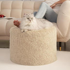 Hansleep Round Pouf Ottoman Foot Rest, 20 x 15 Small Faux Fur Stuffed Pouf for Chair, Foam Filled Foot Stools Ottomans for Living Room, Brown