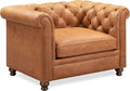 Poly & BARK Lyon Leather Lounge Chair 49" – Cognac Tan Full-Grain Leather Upholstery – Modern Upholstered Accent Chair for Living Room or Bedroom – Indoor Lounge Seating with Lasting Comfort
