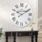 ARTPOWER Large Farmhouse Wall Clock, 35.5” Shiplap Wall Clock with Roman Numeral, Nearly Non-Ticking, Round Wall Clocks for Living Room Decor, Office, Bedroom, Entrance, White