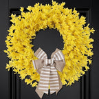 Decorative Bow for Forsythia Wreath, Wild Floral Wreath for Home Wedding Living Room Front Porch Yard Window Farmhouse Decor, Elegant Accessory for All Seasons