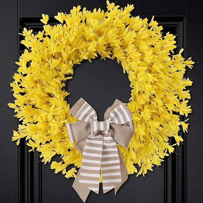 Decorative Bow for Forsythia Wreath, Wild Floral Wreath for Home Wedding Living Room Front Porch Yard Window Farmhouse Decor, Elegant Accessory for All Seasons