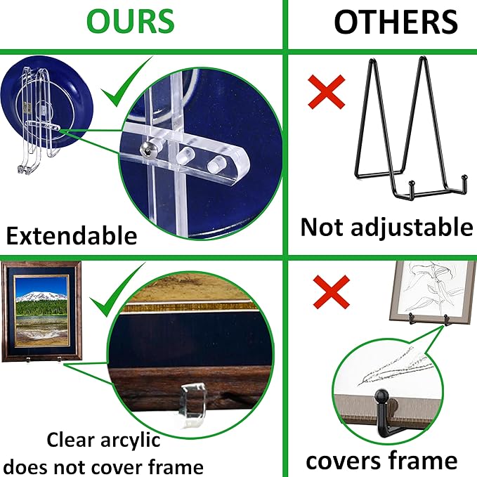 AMT 2 Pack 5 Inch Acrylic Plate Stands for Display Plate Holder Display Stand + Frame Holder Stand for Picture, Decorative Plate, Book, Photo Easel