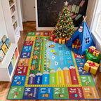 Unirea 6x9 Kids Rug for Playroom Classroom Bedroom, Washable Educational Play Mat with ABC Alphabet, Numbers, Animals for Living Room, Nursery, Colorful Learning Carpet for Toddlers, Rainbow