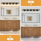 6 Light Modern Bathroom Light Fixtures Over Mirror, Black Gold Vanity Lights for Bathroom Wall Sconces with Clear Glass Shades, E26 Socket (Bulbs Not Included)