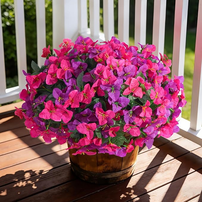 INSPRING Faux Bougainvillea Artificial Flowers for Outdoors Fake Plants Spring Outdoor Decor, 4 Bundles Realistic Silk Flowers for Outside UV Resistant for Porch Patio Window Planter Garden Home