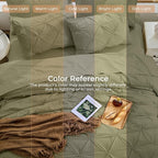Sasttie California King Comforter Set, 7-Piece Bed in a Bag, Pintuck Bedding Sets for All Season, Includes Comforter, Flat Sheet, Fitted Sheet, Pillowcases and Pillowshams, Olive Green