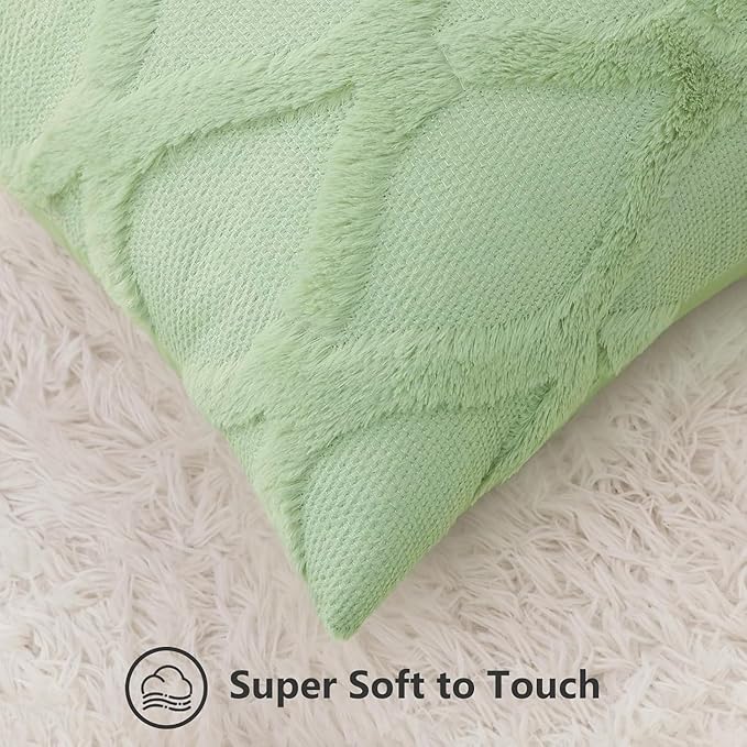 decorUhome Spring Euro Sham Throw Pillow Covers 22x22 Inch Set of 2, Soft Plush Faux Fur Wool Sage Green Couch Pillow Covers, Decorative Neutral Pillow Cases for Bed Sofa Living Room Home Decor