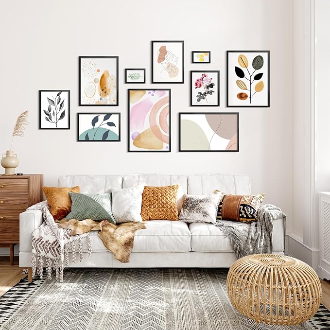 LaVie Home 8.5x11 Picture Frame Black Set of 10, Display 6x8 with Mat or 8.5 x 11 Without Mat Picture, Photo Frame Collage for Wall Gallery or Table Deco, Hanging or Tabletop Display