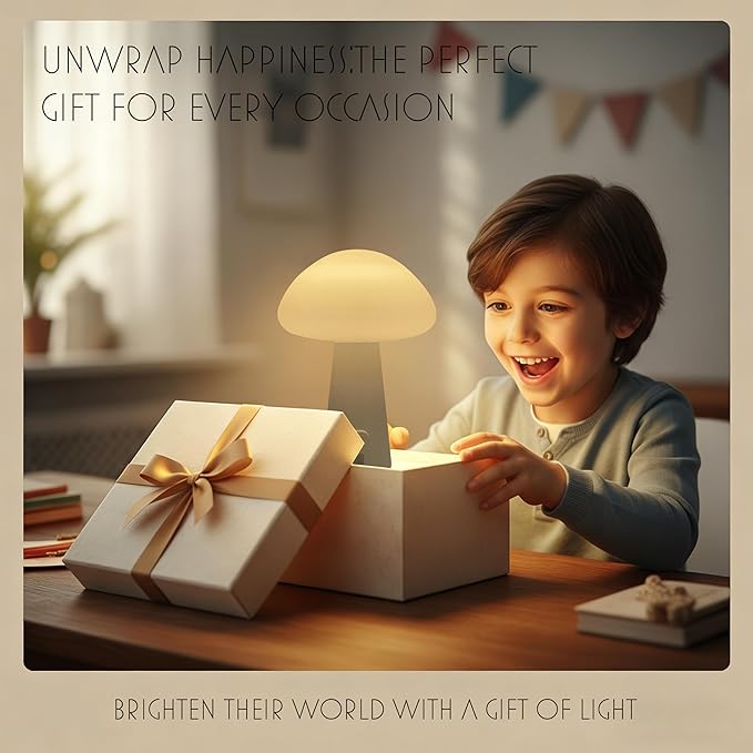 Rechargeable Touch Mushroom Table Lamp – Cordless RGB Lamp for Bedroom, Nightstand, Side Table – 3 Color Temperatures + RGB + Dimming + Type-C Charging