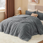 BEDELITE Fleece King Comforter Set -Super Soft & Warm Fluffy Grey Bedding, Luxury Fuzzy Heavy Bed Set for Winter with 2 Pillow Cases