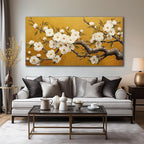 Plum Blossom Prints Wall Art for Living Room Yellow and White Wall Decor for Bedroom Big Canvas Wall Art for Office Size 29 x 58 Inch
