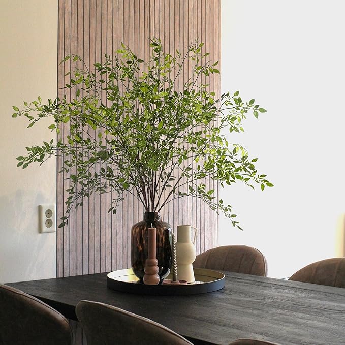 Fake Plants Eucalyptus Stems,Plastics Ficus Stems for Vase Artificial Plants,Greenery Stems Branches for Vase Faux Plants Indoor,Faux Greenery Indoor Vase Fillers for Home Decor（4Pcs Green）