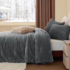 BEDELITE Fleece Full Comforter Set -Super Soft & Warm Grey Bedding, Luxury Fuzzy Heavy Bed Set for Winter with 2 Pillow Cases