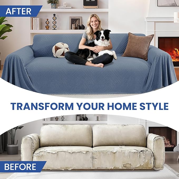 Couch Cover for Dogs, 78"x91", Chair Covers Armchair Oversized, Sofa Covers Washable, Sectional Pet Couch Cover for 1 Cushion Couch Sofa, Furniture Protector, Blue