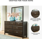 Signature Design by Ashley Vanmore Contemporary 7-Drawer Dresser and Mirror with Anti-Tipping Restraint, Dark Brown