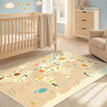 3x5 Animal World Map Bedroom Rug for Kids – Soft Educational Play Mat with Cute Animals by Continent, Washable Stain Resistant Toddler Baby Nursery Rug - Beige