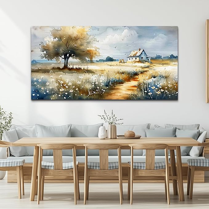 FUHAIHUA Large Canvas Wall Art For Bedroom Wall Decor For Living Room Modern Office Decorations Pastoral Pictures Scenery Watercolour Wall Paintings Artwork Farmhouse Home Decor Mural 30x60 In