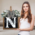 Ultra Large 14'' Last Name All Year Round Front Door Wreath with 26 Initial Letter Welcome Sign All Seasons Eucalyptus Garland and Bow Wreaths for Front Door Porch Farmhouse Decoration (N)