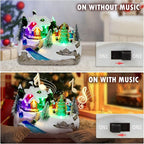 Christmas Collectibles Building Village House Musical Snow Globe Resin Figurines with 8 Music Snowman, Christmas Train Come with Xmas Gift (Tree)