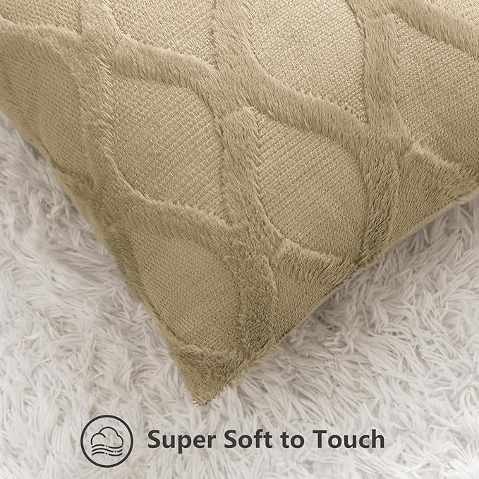 decorUhome Spring Throw Pillow Covers 16x16 Inch Set of 2, Soft Plush Faux Fur Wool Khaki Couch Pillow Covers, Decorative Neutral Pillow Cases for Bed Sofa Living Room Home Decor