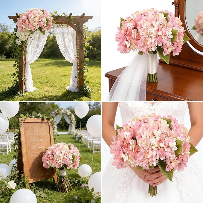 Kimura's Cabin 6pcs Fake Pink Flowers Artificial Silk Hydrangea Flowers Bouquets Faux Hydrangea Stems for Home Table Centerpieces Wedding Party Decoration(Pink, Pack of 6)