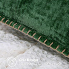 decorUhome Spring Chenille Soft Cozy Throw Pillow Covers 22x22 Set of 2, Modern Farmhouse Boho Velvet Decorative Euro Sham Pillow Cases with Stitched Edge for Couch Sofa Bed Home Decor, Green