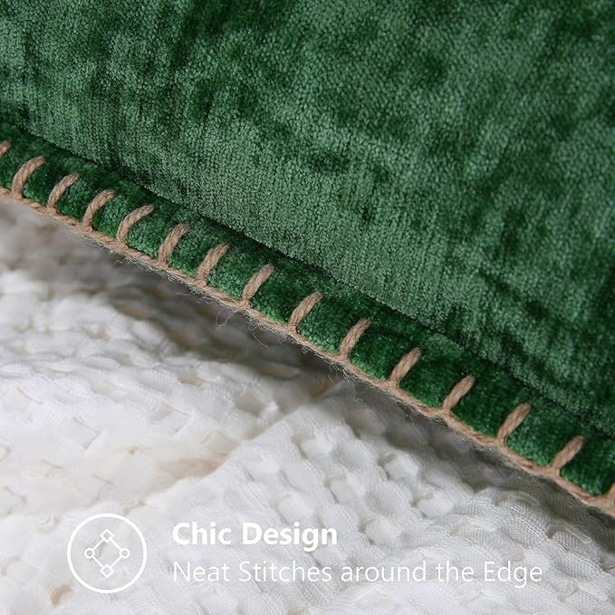 decorUhome Spring Chenille Soft Cozy Throw Pillow Covers 22x22 Set of 2, Modern Farmhouse Boho Velvet Decorative Euro Sham Pillow Cases with Stitched Edge for Couch Sofa Bed Home Decor, Green