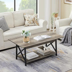 GreenForest Coffee Table with Storage, 39inch Modern 2-Tier Coffee Tables for Living Room, X-Frame Design Farmhouse Coffee Table Space Saving Living Room Small Tables, Easy Assembly, Grey Wash