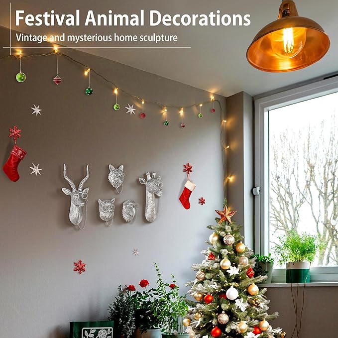 UITWMKTG Silver Animal Head Wall Decor Modern Home Decor Resin Animal Sculptures Wall Mount Vintage Head Wall Art for Living Room Hanging Decoration Owl