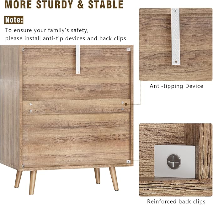 3 Drawer Dresser for Bedroom Rattan Dresser Chest of Drawers with Spacious Storage Boho Clothes Storage Nightstand for Living Room