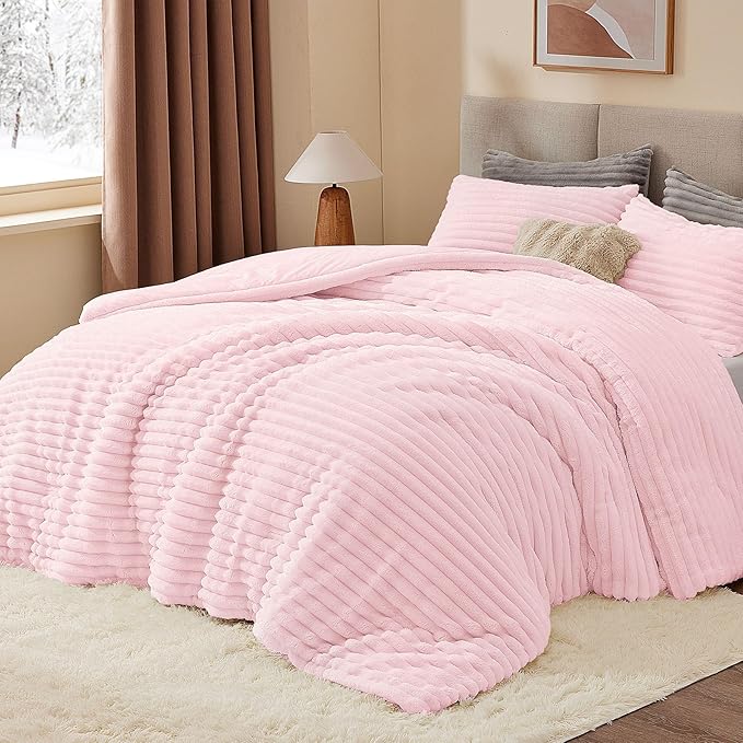 BEDELITE Fleece Full Comforter Set -Super Soft & Warm Fluffy Cherry Blossom Bedding, Luxury Fuzzy Heavy Bed Set for Winter with 2 Pillow Cases