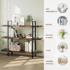 Heavy Duty 3-Tier Industrial Bookcase, 39" Wide Wood Bookshelf for Home Office, 120lbs Shelf Capacity, Rustic Open Shelving Display with Reinforced Horizontal Shelf for Living Room Bedroom