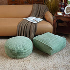 Unstuffed Pouf Ottoman Cover Soft Storage Extra Seat Farmhouse Comfortable Bohemian Poufs Accent Footrest 20x20x8 Inches for Living Room Bedroom Study Nook (Green, Square)