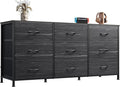 WLIVE 47''W Dresser for Bedroom, Black Dresser TV Stand for 45, 50, 55 inch TV, Wide Chest of Drawers with 9 Drawer, Large Entertainment Center, Fabric Dressers with Wood Top for Closet, Living Room