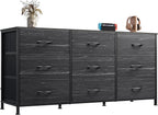 WLIVE 47''W Dresser for Bedroom, Black Dresser TV Stand for 45, 50, 55 inch TV, Wide Chest of Drawers with 9 Drawer, Large Entertainment Center, Fabric Dressers with Wood Top for Closet, Living Room
