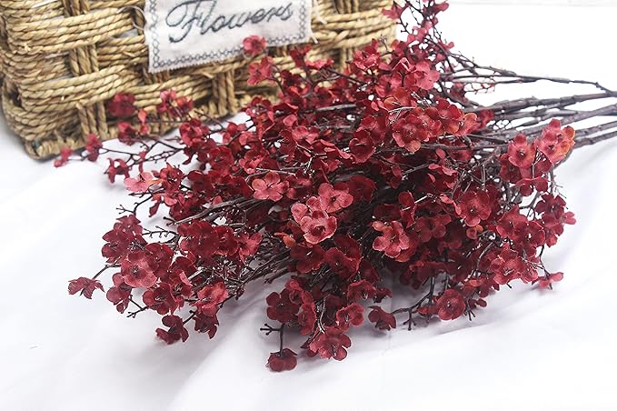 Babys Breath Silk Artificial Flowers Bulk 20pcs for Fall Decor Fake flower bouquet Bulk for Home Kitchen Indoor Bouquet Floral Arrangement Table Centerpieces Party Decor(Burgundy Red 20pcs)