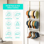 HapiRm Over Door Hat Rack - 3 Tier Wall Mounted Hat Organizer with 16 Hooks and 10 Movable Clips, Baseball Cap Organizer Storage Holds up to 26 Caps for Door, Bedroom, Closet USPTO Patent Pending