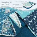 Exclusivo Mezcla Reversible Boho Quilts Queen Size, Navy Blue Bedspreads Lightweight Coverlet All Season Patchwork Quilt Bedding Set with Printed Floral Pattern (1 Quilt, 2 Pillow Shams)