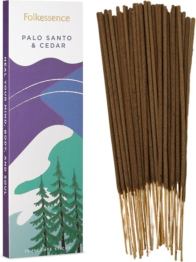 Folkulture Incense Sticks (75 Sticks) |8" Holy Palo Santo & Cedar Incense Sticks For Spritual, Inciensos para Sacar Malas Energias | No Charcoal,Organic,Non Toxic, 45 Mins, Long Burning Insence-Sticks