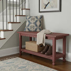 Country Cottage Rustic Farmhouse Bench – 36” Solid Wood Entryway Seat with Storage Shelf for Hallway, Mudroom, or Living Room Accent by Alaterre Furniture (Distressed Antique Red Finish)