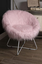 BIRDROCK HOME Faux Fur Papasan Chair with Black Legs - Luxuriously Soft & Lightweight - Wide Cushion Seat for Playroom, or Living Room - Moon Chair - Metal - Fluffy Round Seat - Circle - Pink