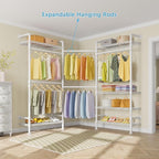 Timate F3 Garment Rack Heavy Duty Clothes Rack for Hanging Clothes, Expandable Industrial Pipe Wall Mounted Clothing Rack, Adjustable Storage Closet Wardrobe Closets System, White