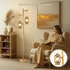 Scenekoy 68” Tall Floor Lamp with Lanterns, Gold Standing Lamp Tree Trunk Finish, Dimmable Resin Corner Lamp Stand Up Light with Bulb Prefer for Modern Living Room Bedroom Home Decor (Bulbs Included)