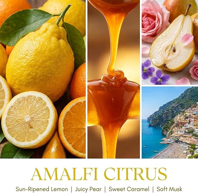 HomeLights Scented Candles | Large Jar 34 Oz Natural Soy Candle | 130 hrs Long-Lasting with 3 Wicks | Eclectic Mixed Styles Home Decor | Gifts for Mom & Women, Amalfi Citrus